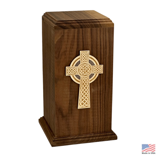 Celtic Cross Walnut Urn