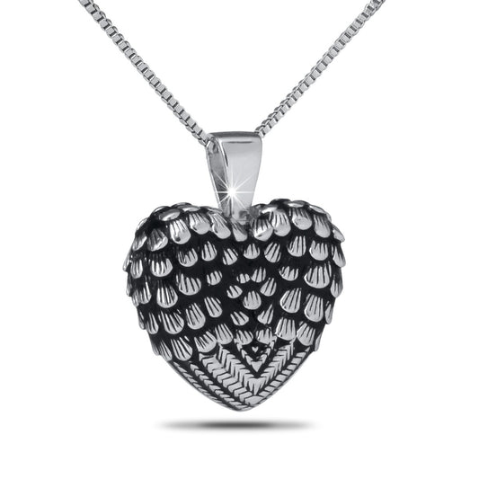 Silver Feather Winged Heart Necklace Keepsake